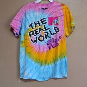 M TV tie-dyed cotton "The real world 92'' unisex"tee, sz M